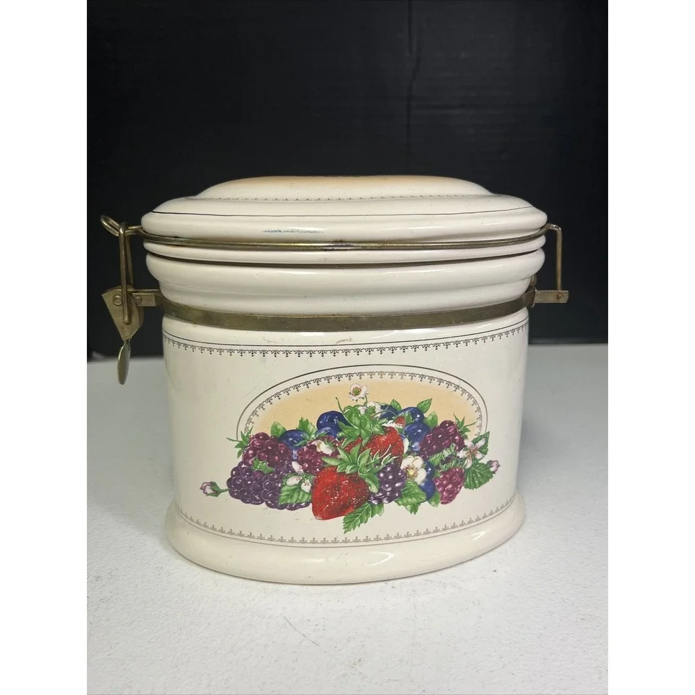 Knotts Berry Farm Foods Ceramic Canister Cookie Jar Fruit Design Oval Latching